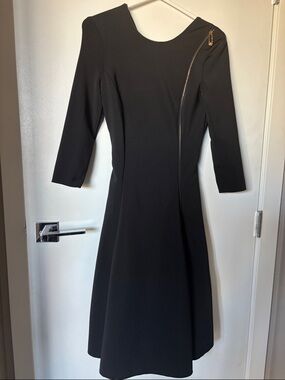 Versace Black Long Sleeve Fit-and-Flare Dress with Gold Zip